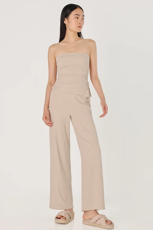 NOVELL RIBBED STRAIGHT LEG LOUNGE PANTS (OATMEAL)