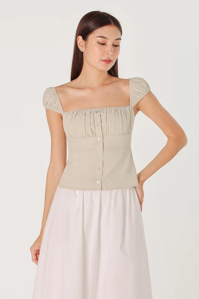 MELINDA PADDED CAP SLEEVE SHELL BUTTON TOP (BONE)
