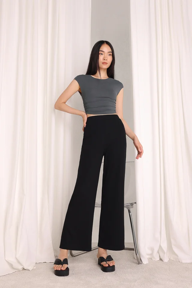 NOVELL RIBBED STRAIGHT LEG LOUNGE PANTS (BLACK)