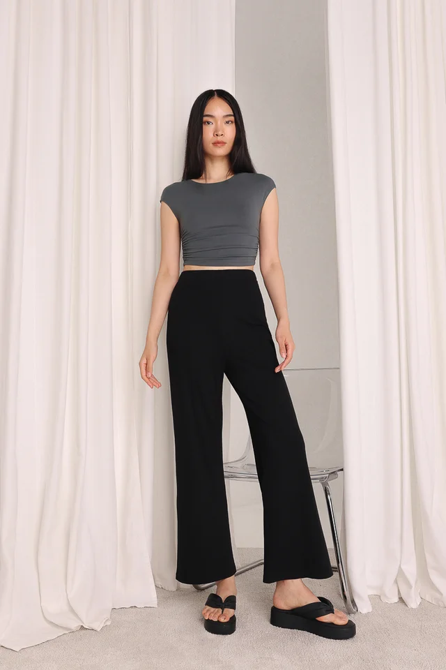 NOVELL RIBBED STRAIGHT LEG LOUNGE PANTS (BLACK)