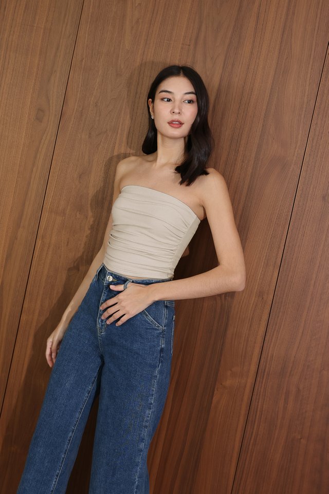 IVY PADDED SIDE RUCHED RIBBED TUBE TOP (OAT) 