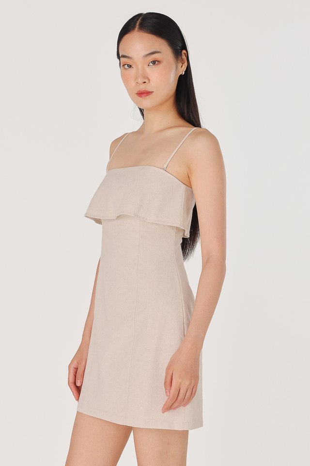 ETHEL LINEN PADDED TWO-WAY TUBE OVERLAY DRESS (NATURAL) 