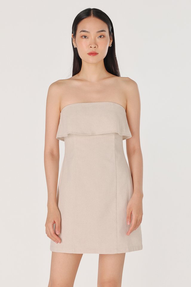 ETHEL LINEN PADDED TWO-WAY TUBE OVERLAY DRESS (NATURAL) 