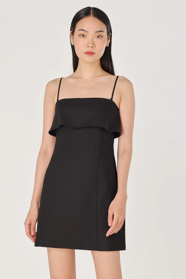 ETHEL LINEN PADDED TWO-WAY TUBE OVERLAY DRESS (BLACK) 