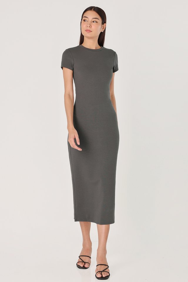 GWEN BASIC MIDAXI BBT SHIRT DRESS (COAL GREY)