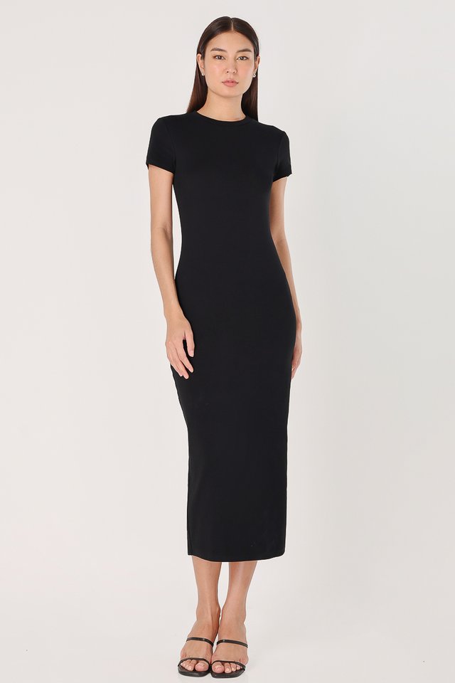 GWEN BASIC MIDAXI BBT SHIRT DRESS (BLACK)