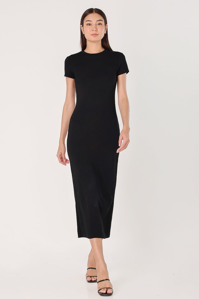 GWEN BASIC MIDAXI BBT SHIRT DRESS (BLACK)