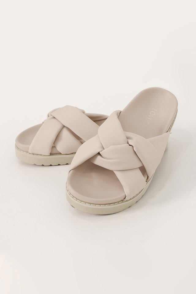 ALISA MARSHMALLOW WEAVED PLATFORM SANDALS (TAUPE) 