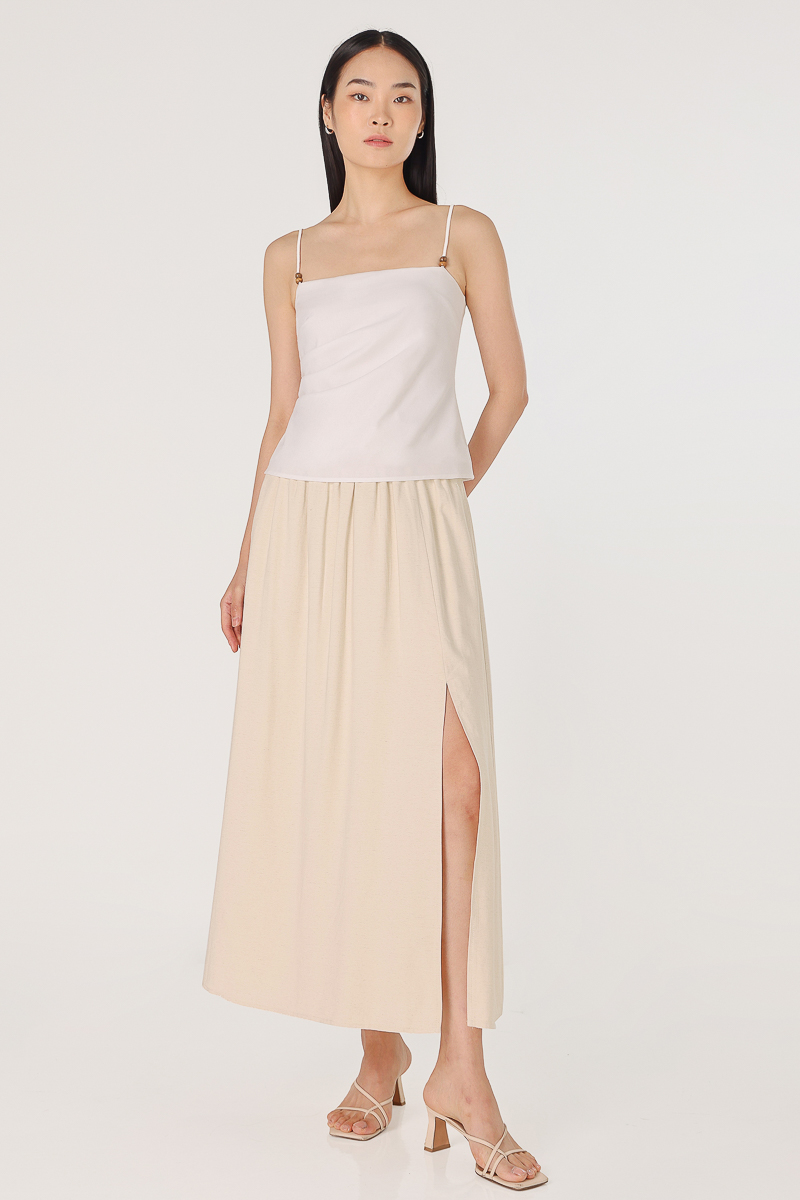 Front Slit Linen Maxi Skirt