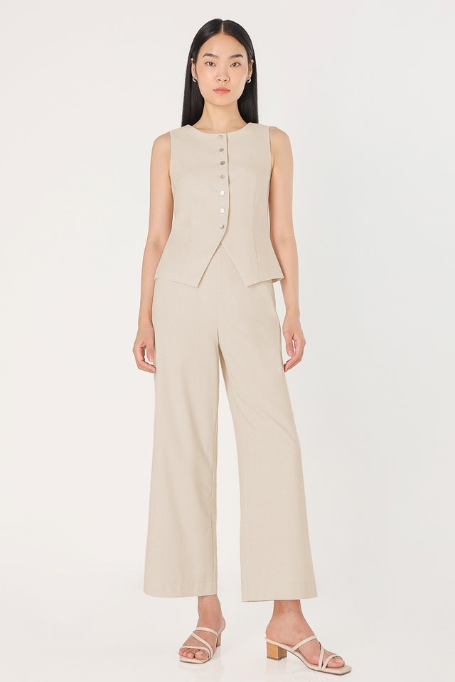 ASTORIA LINEN STRAIGHT LEG PANTS - PETITE (OAT)