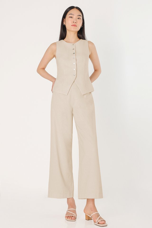 ASTORIA LINEN STRAIGHT LEG PANTS - PETITE (OAT)