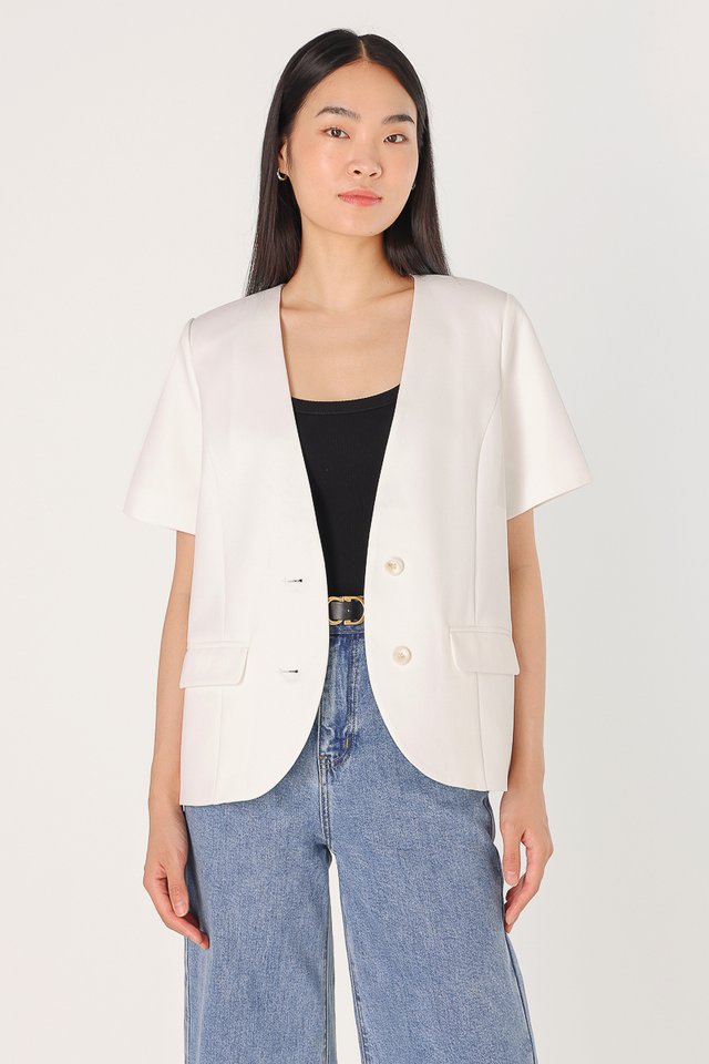 LIMITLESS POCKET SHORT SLEEVE BLAZER (WHITE)