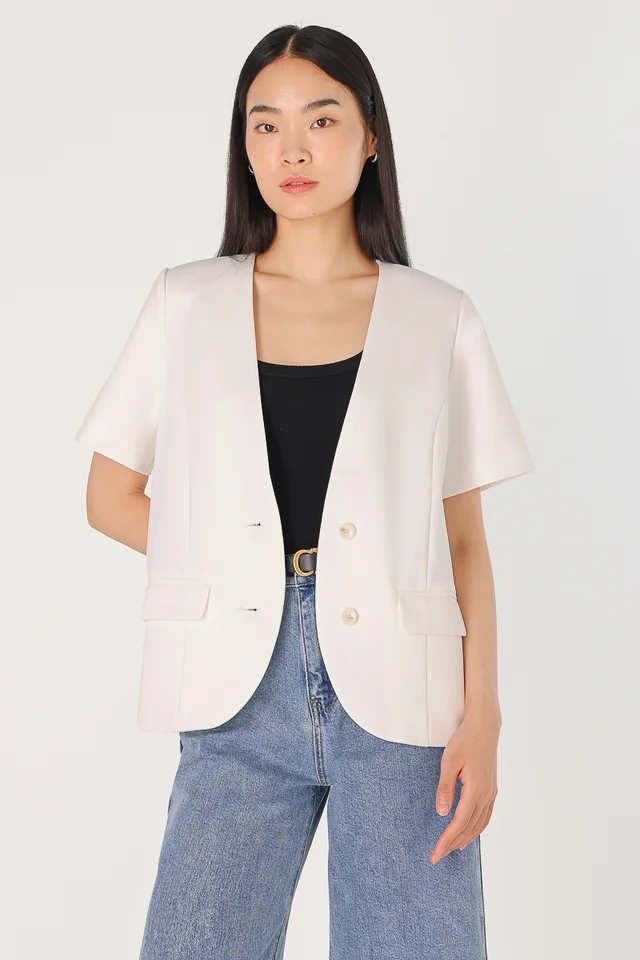 LIMITLESS POCKET SHORT SLEEVE BLAZER (WHITE)