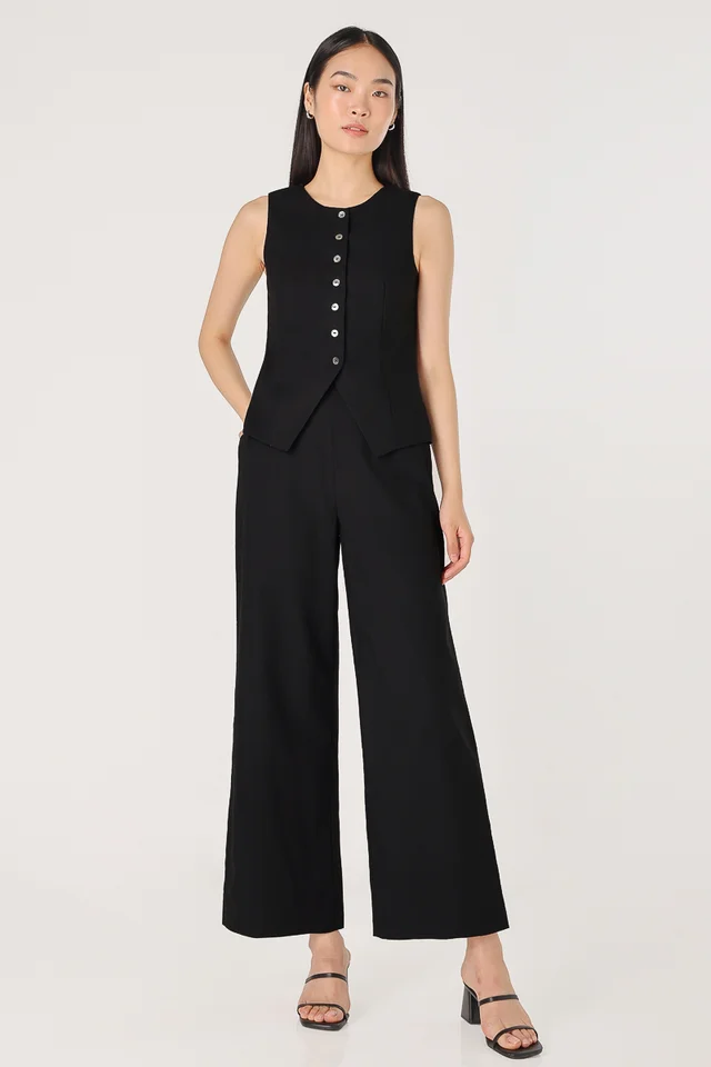 ASTORIA LINEN STRAIGHT LEG PANTS - REGULAR (BLACK)