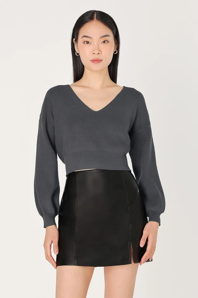 ZENIA SLOUCHY PULLOVER KNIT TOP (STEEL BLUE)