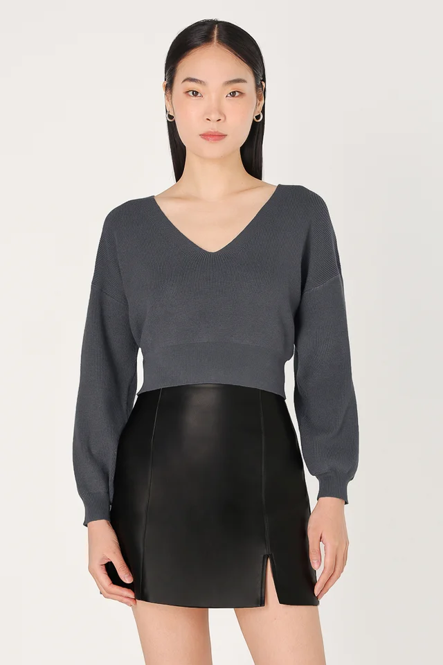 ZENIA SLOUCHY PULLOVER KNIT TOP (STEEL BLUE)
