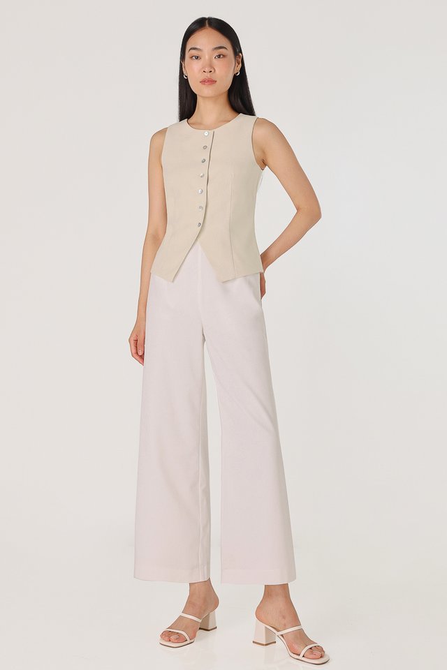 ASTORIA LINEN STRAIGHT LEG PANTS - PETITE (WHITE)