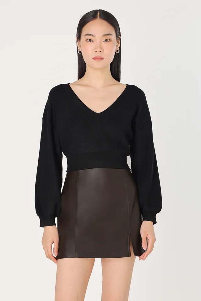 ZENIA SLOUCHY PULLOVER KNIT TOP (BLACK)