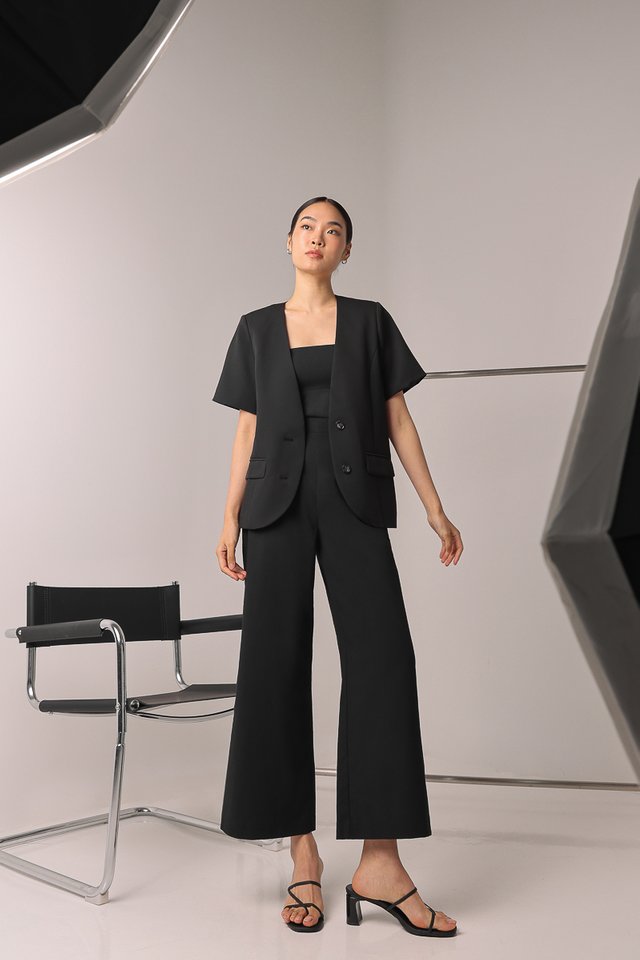 ASTORIA LINEN STRAIGHT LEG PANTS - PETITE (BLACK)
