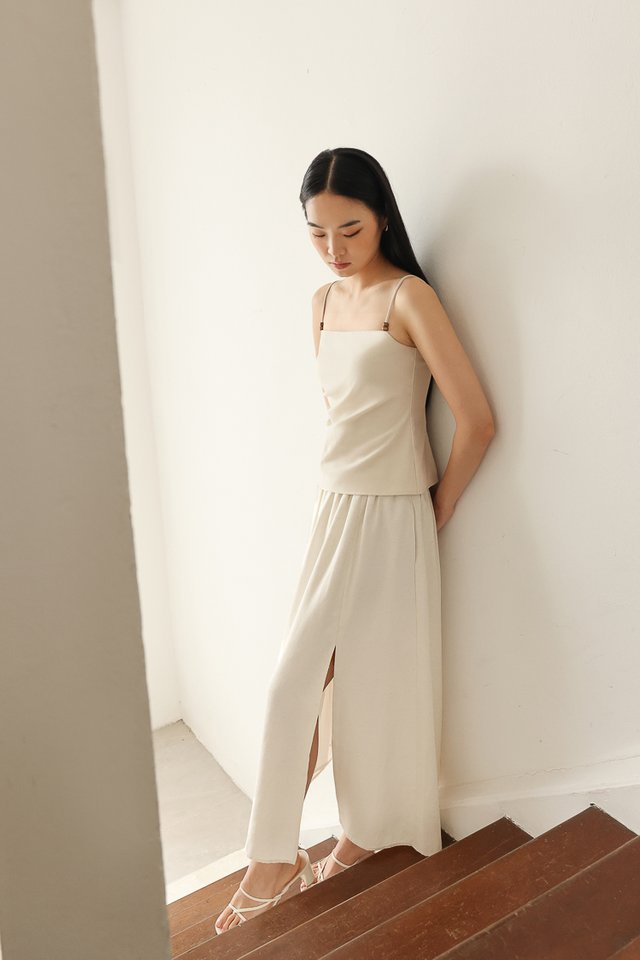 CASSIA LINEN FRONT SLIT FLARE MAXI SKIRT - REGULAR (LINEN WHITE)