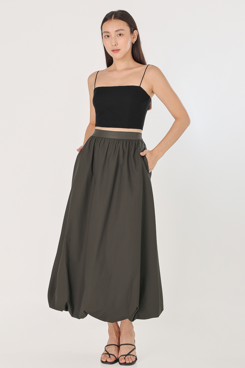 SONIA BUBBLE MAXI SKIRT - REGULAR (OLIVE) | Lovet