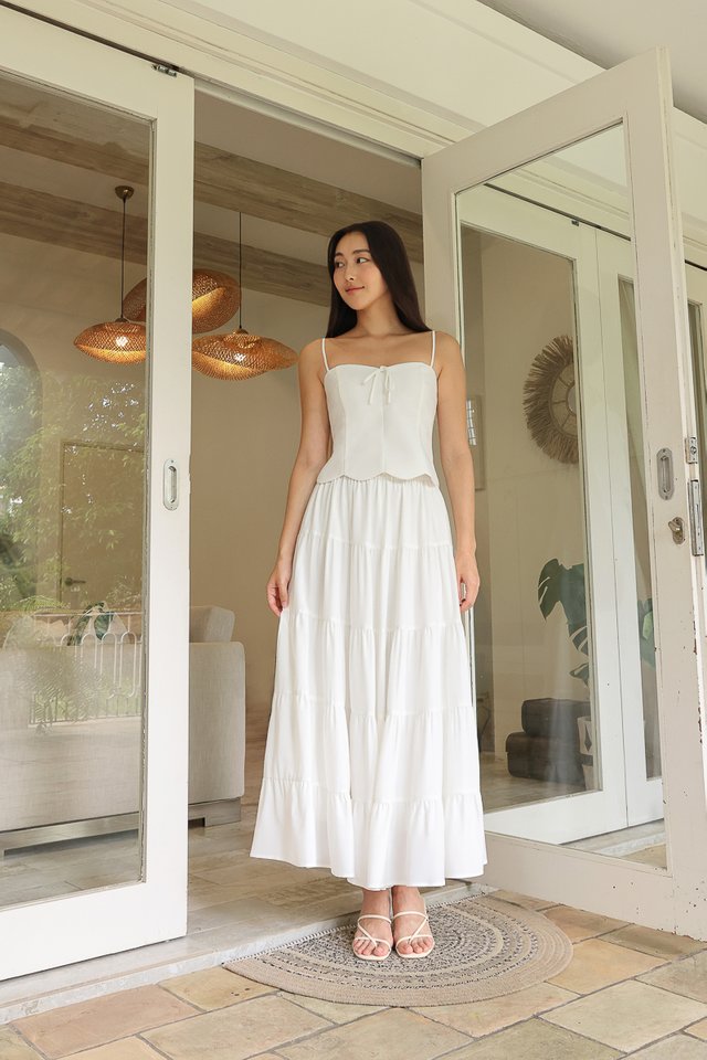 DELILAH TIERED RIBBON MAXI SKIRT - REGULAR (WHITE)