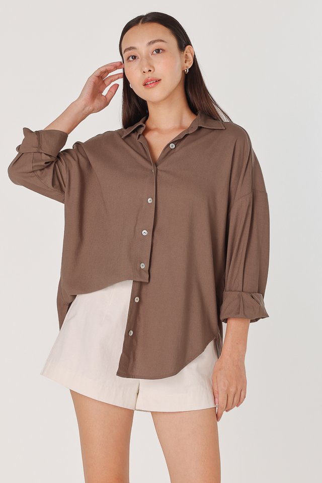 MARCIA LINEN SHELL BUTTON SHIRT (BROWN)