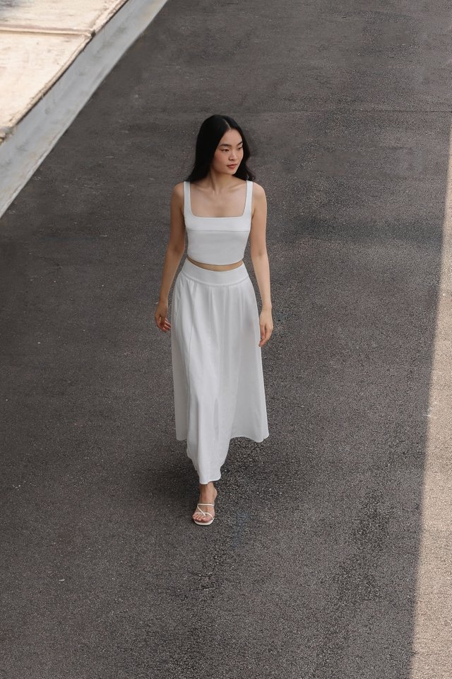 CHERELLE LINEN PANELLED MAXI SKIRT (WHITE)