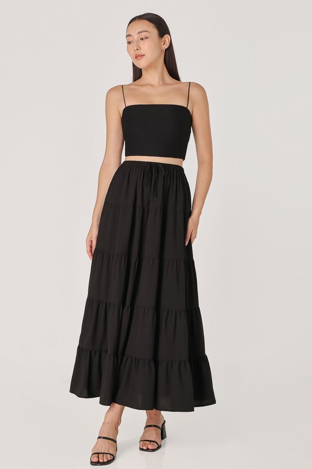 DELILAH TIERED RIBBON MAXI SKIRT - REGULAR (BLACK)