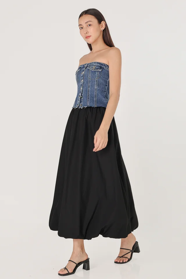 SONIA BUBBLE MAXI SKIRT - REGULAR (BLACK)