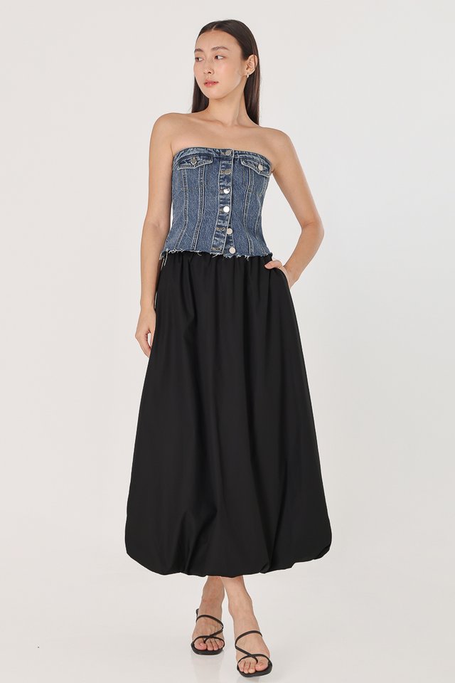 SONIA BUBBLE MAXI SKIRT - REGULAR (BLACK)