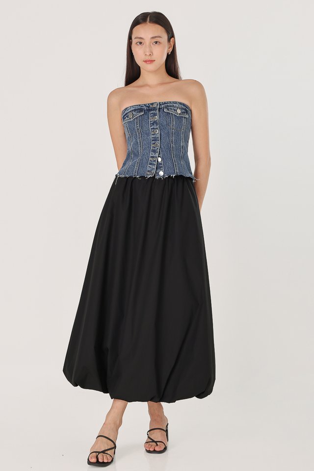 SONIA BUBBLE MAXI SKIRT - PETITE (BLACK)