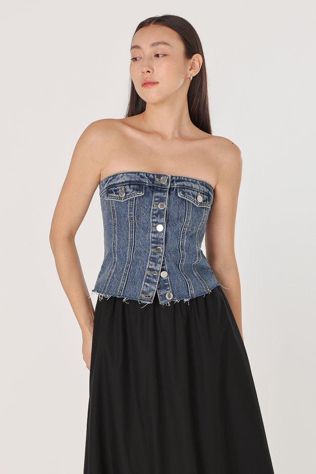 BLAKE DENIM BUTTON TUBE TOP (DENIM)