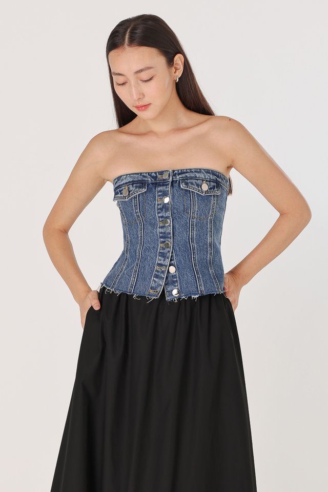 BLAKE DENIM BUTTON TUBE TOP (DENIM)