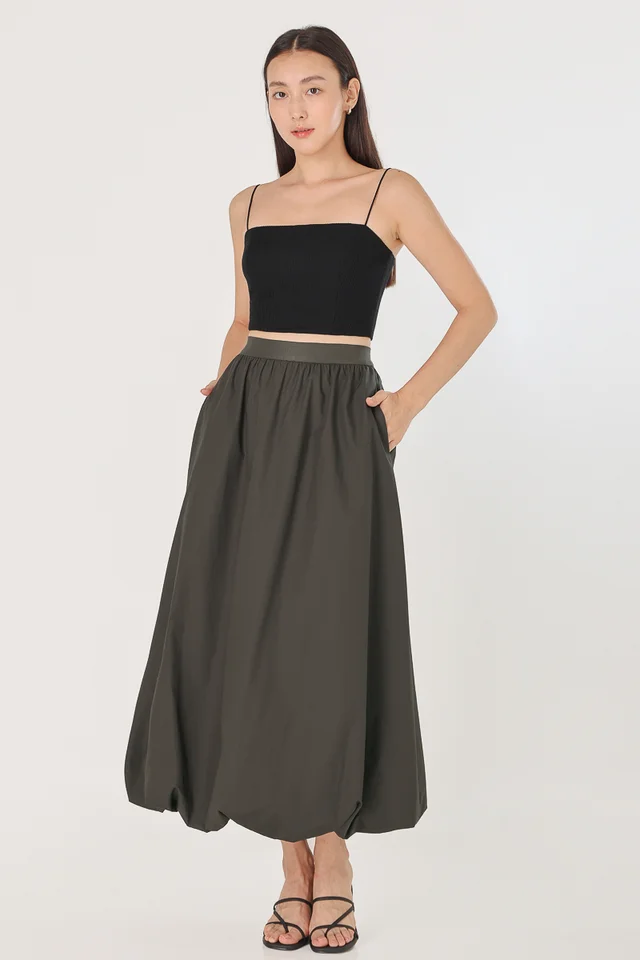 SONIA BUBBLE MAXI SKIRT - PETITE (OLIVE)