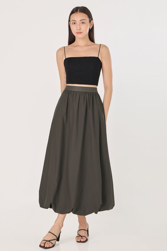 SONIA BUBBLE MAXI SKIRT - PETITE (OLIVE)