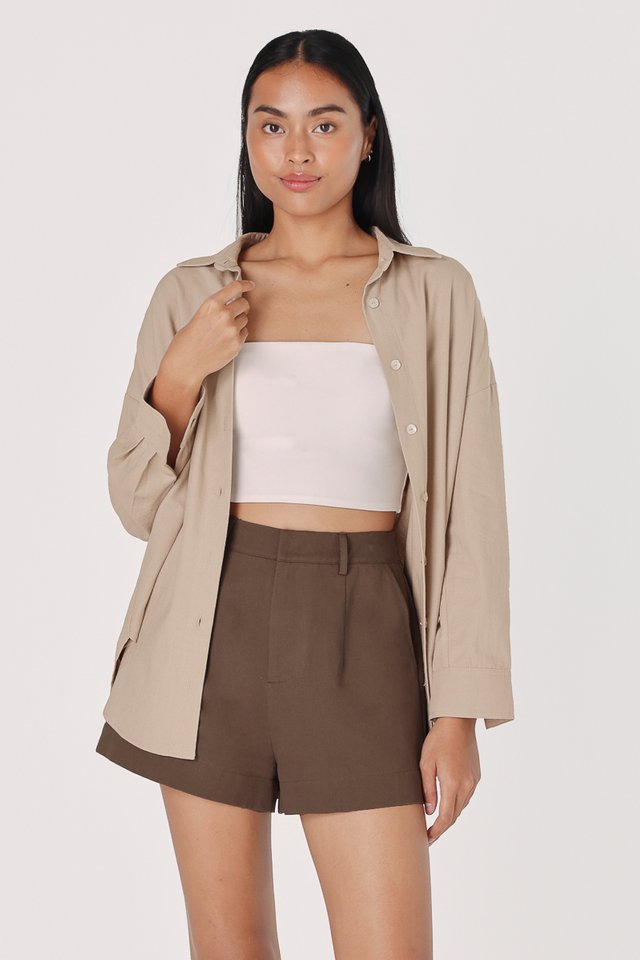 MARCIA LINEN SHELL BUTTON SHIRT (TAUPE)