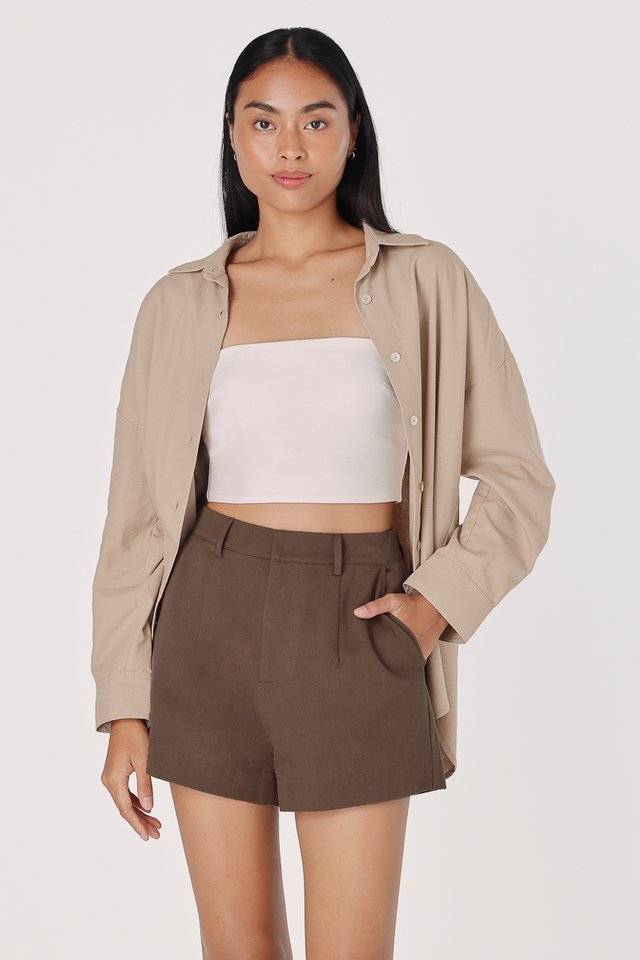 MARCIA LINEN SHELL BUTTON SHIRT (TAUPE)