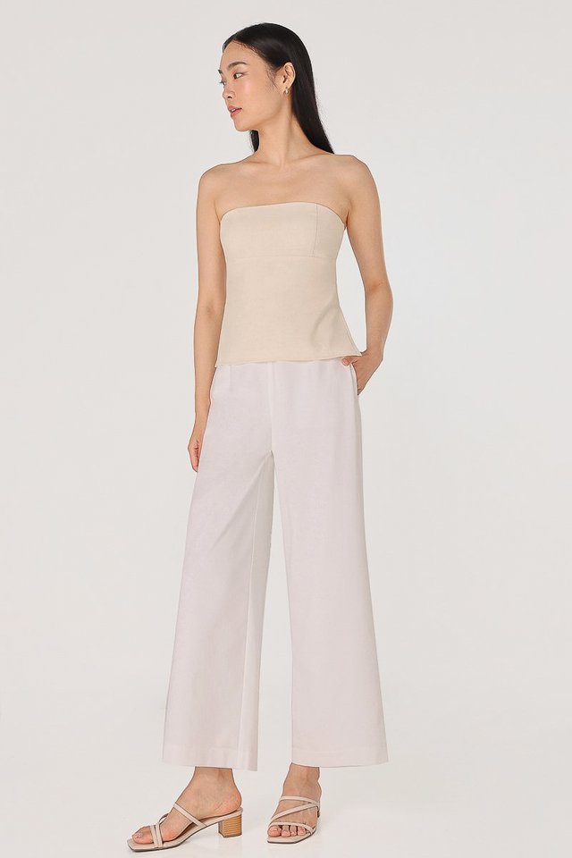 ASTORIA LINEN STRAIGHT LEG PANTS - PETITE (WHITE)