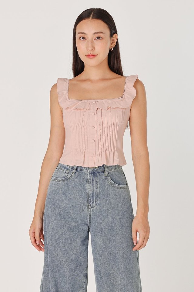 EVELYN PADDED SQUARE NECK PINTUCK TOP (COTTON PINK)