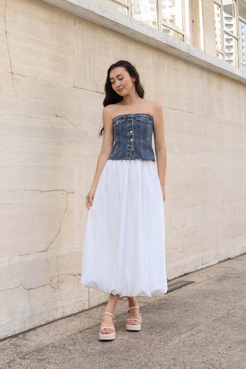 SONIA BUBBLE MAXI SKIRT - PETITE (WHITE) | Lovet