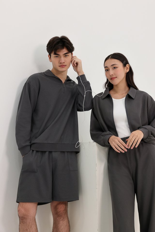 JONAH WAFFLE KNIT POCKET LOUNGE SHORTS GREY Lovet