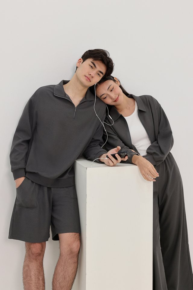 JONAH WAFFLE KNIT POCKET LOUNGE SHORTS (GREY)