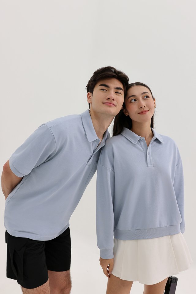 BENSON POLO COLLARED BUTTON TOP (LIGHT BLUE)