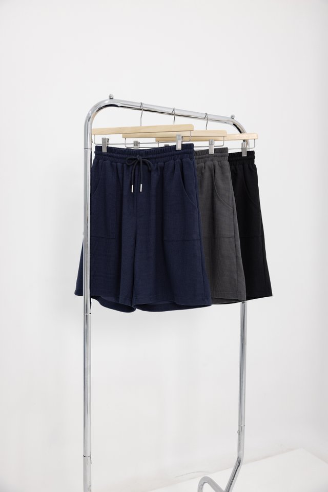 JONAH WAFFLE KNIT POCKET LOUNGE SHORTS (NAVY)