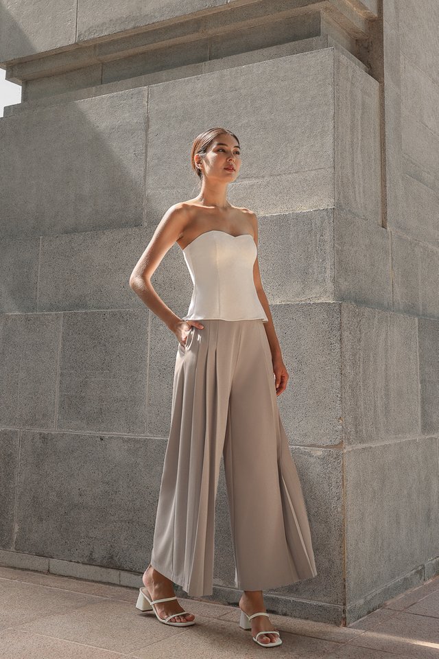 EVANS PLEATED WIDE LEG PANTS (TAUPE GREY)