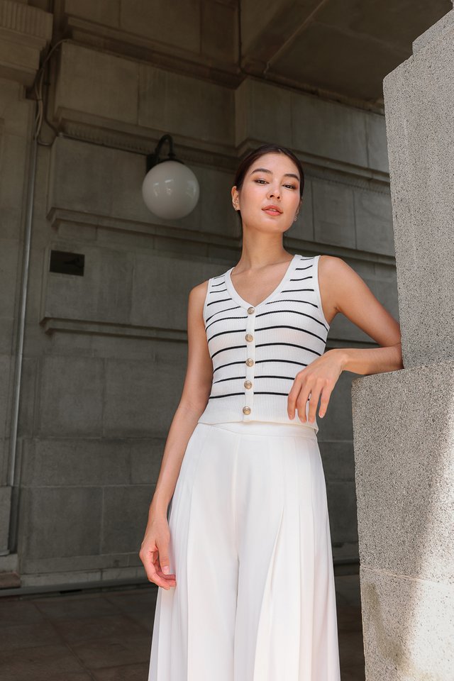 DANICA VINTAGE BUTTON STRIPED KNIT TOP (OFF-WHITE)