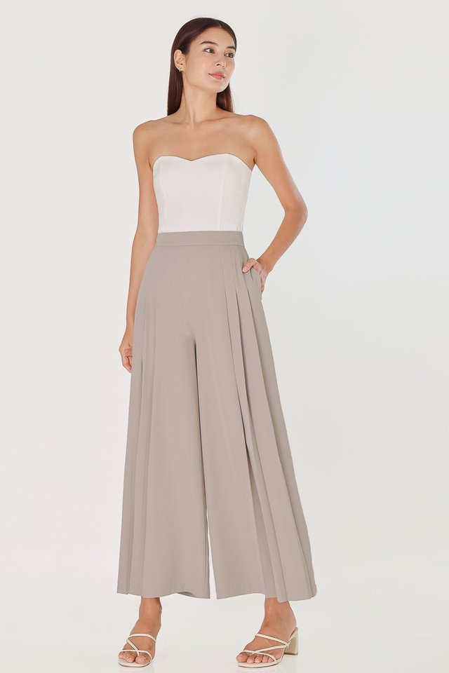 EVANS PLEATED WIDE LEG PANTS (TAUPE GREY)