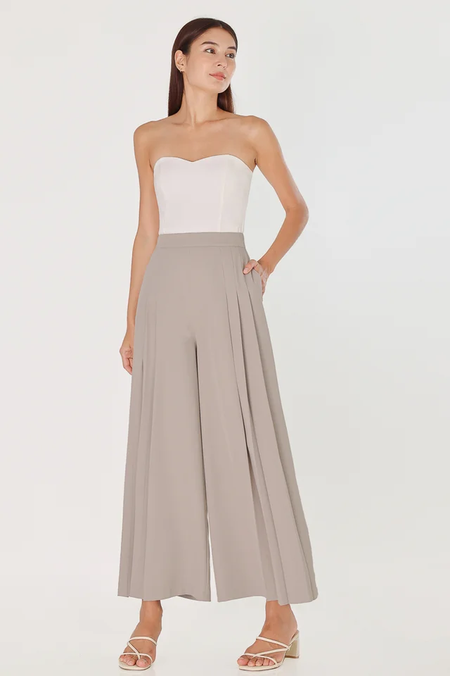 EVANS PLEATED WIDE LEG PANTS (TAUPE GREY)