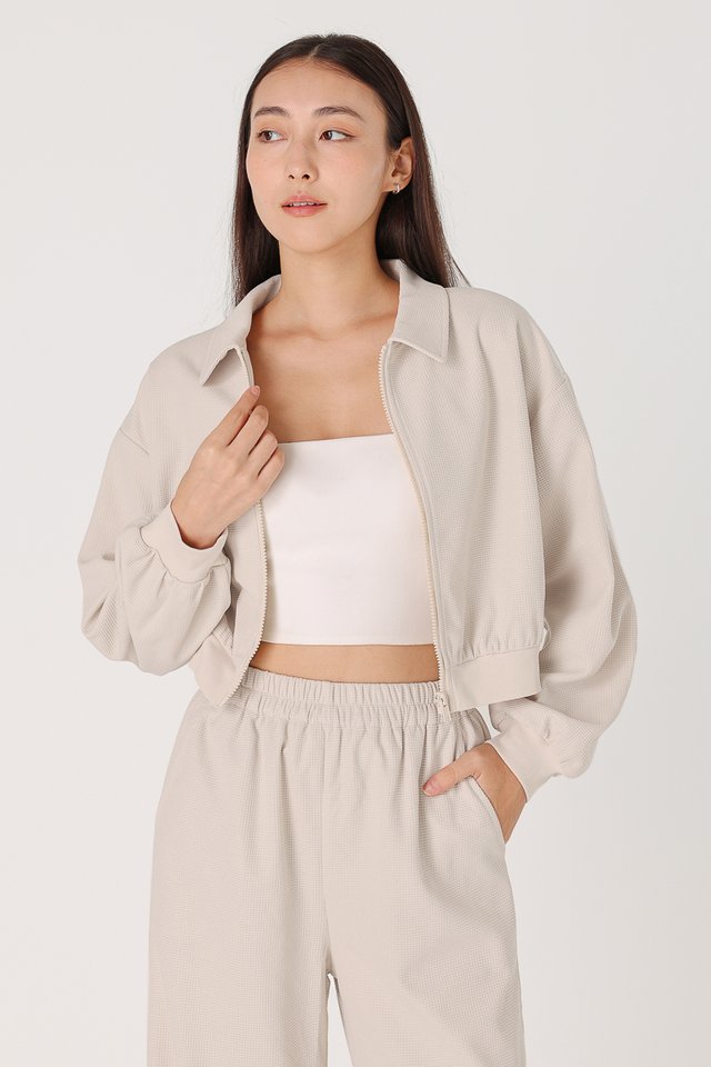 JOSIE WAFFLE KNIT COLLARED JACKET (OAT)